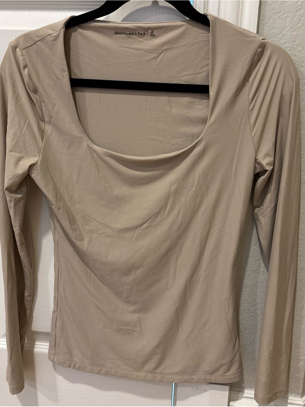 Abercrombie & Fitch Scoop Neck Long Sleeve Top in Light Taupe